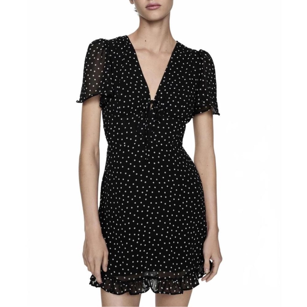 MANGO MNG Black Polka Dot Mini Dress